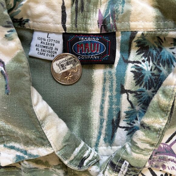 Vintage Hawaiian Shirt by Maui Trading Co Men Sz L Island Aloha Blue-Green - Picture 3 of 6